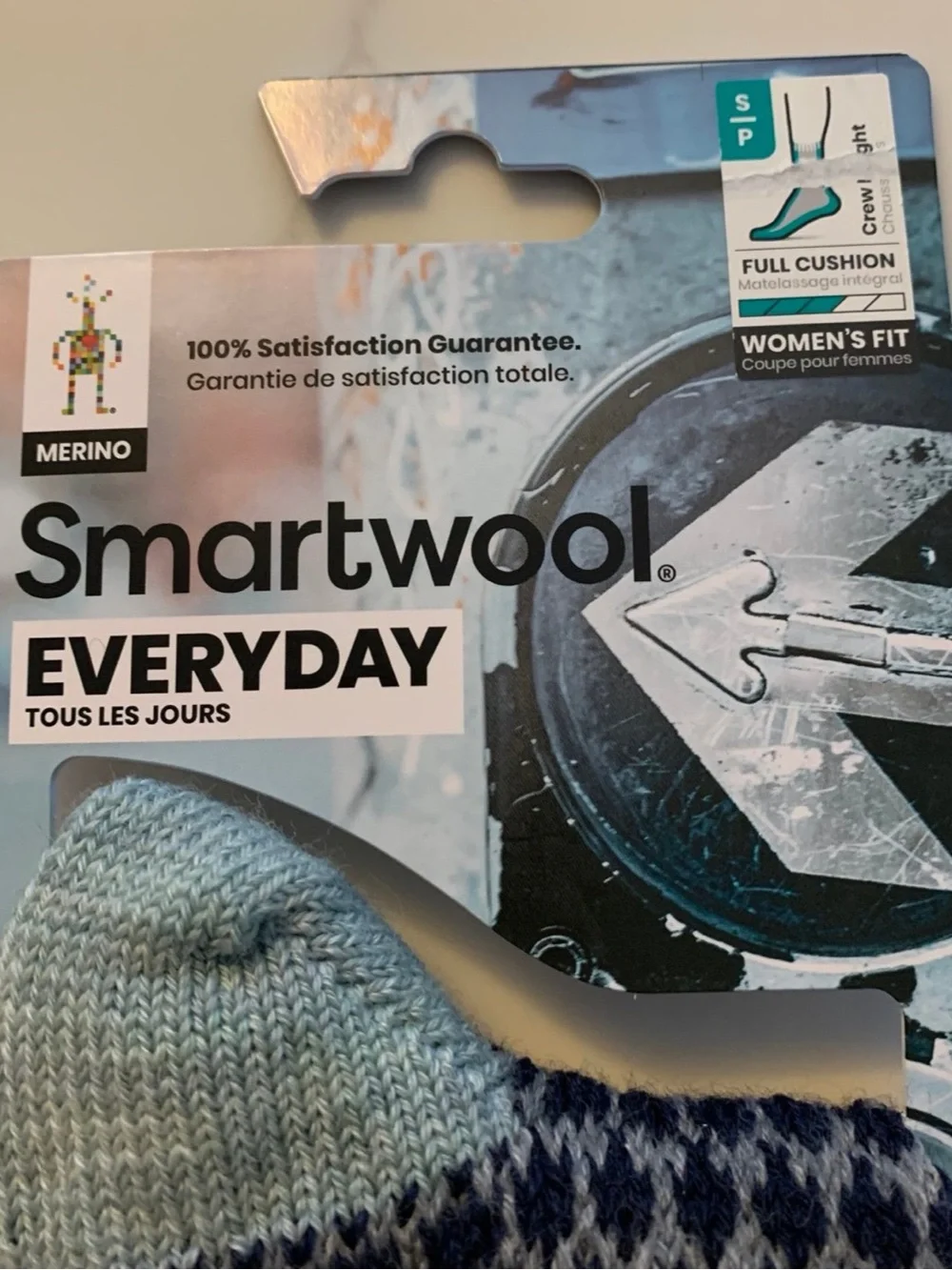SmartWool Everyday S Popcorn Cable Crew Socks Blue Full Cushion NWT